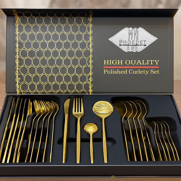 طقم معالق وشوك وسكاكين فاخر – 24 قطعة باللون الذهبي