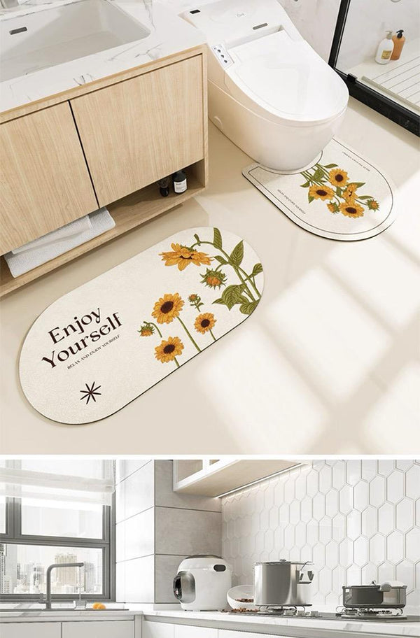 طقم موكت حمام 3 قطع برسمة عباد الشمس – لمسة طبيعية وأنيقة لحمامك